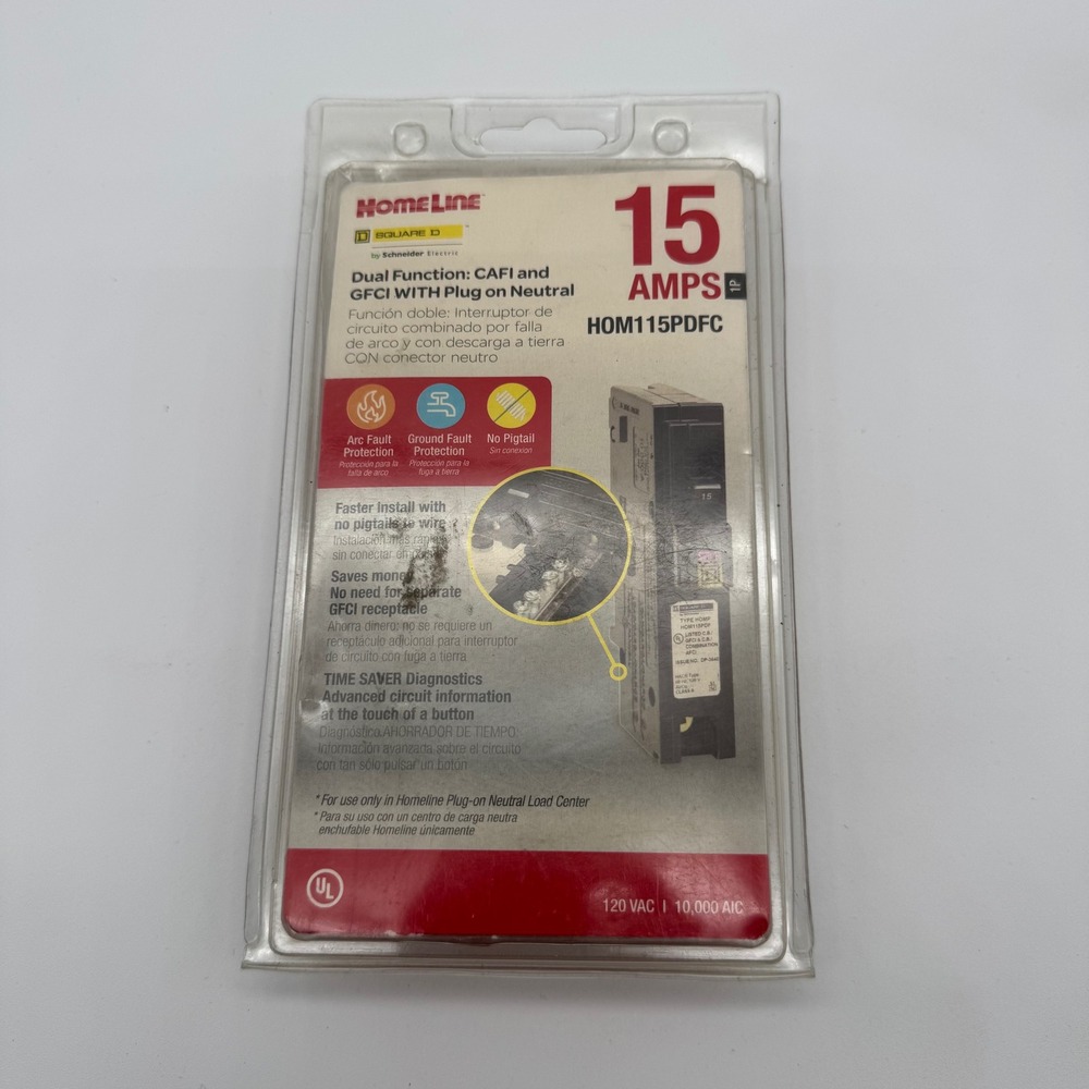 Square D HomeLine 15 AMP Single Pole CAFI/GFCI Circuit Breaker HOM115PDFC